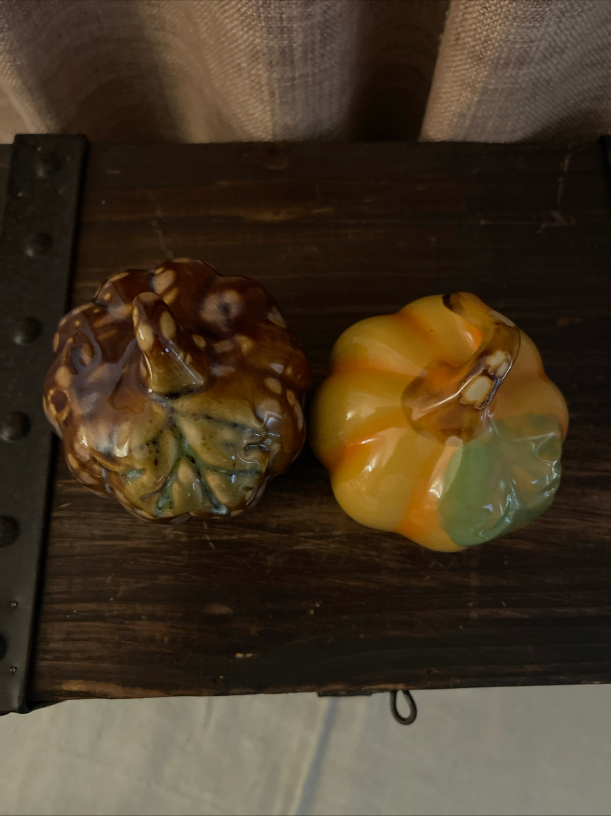Autumn-Inspired Ceramic Pumpkin With Impressed Leaf, 2004, Set Of 2
