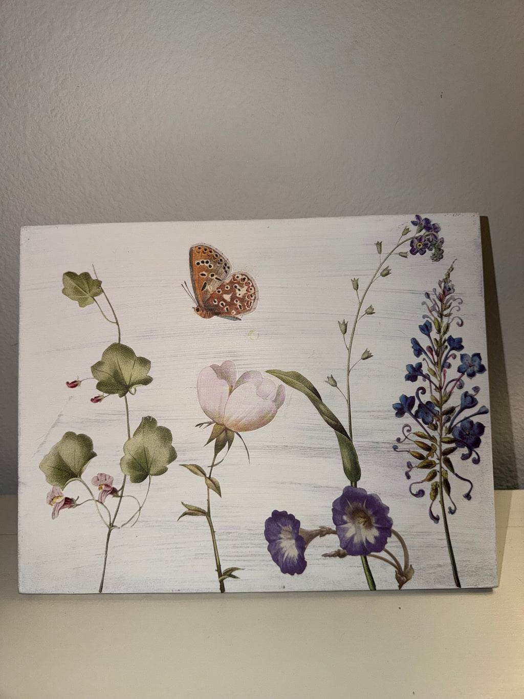 Botanical Decoupage Whitewashed Wood Riser Stand