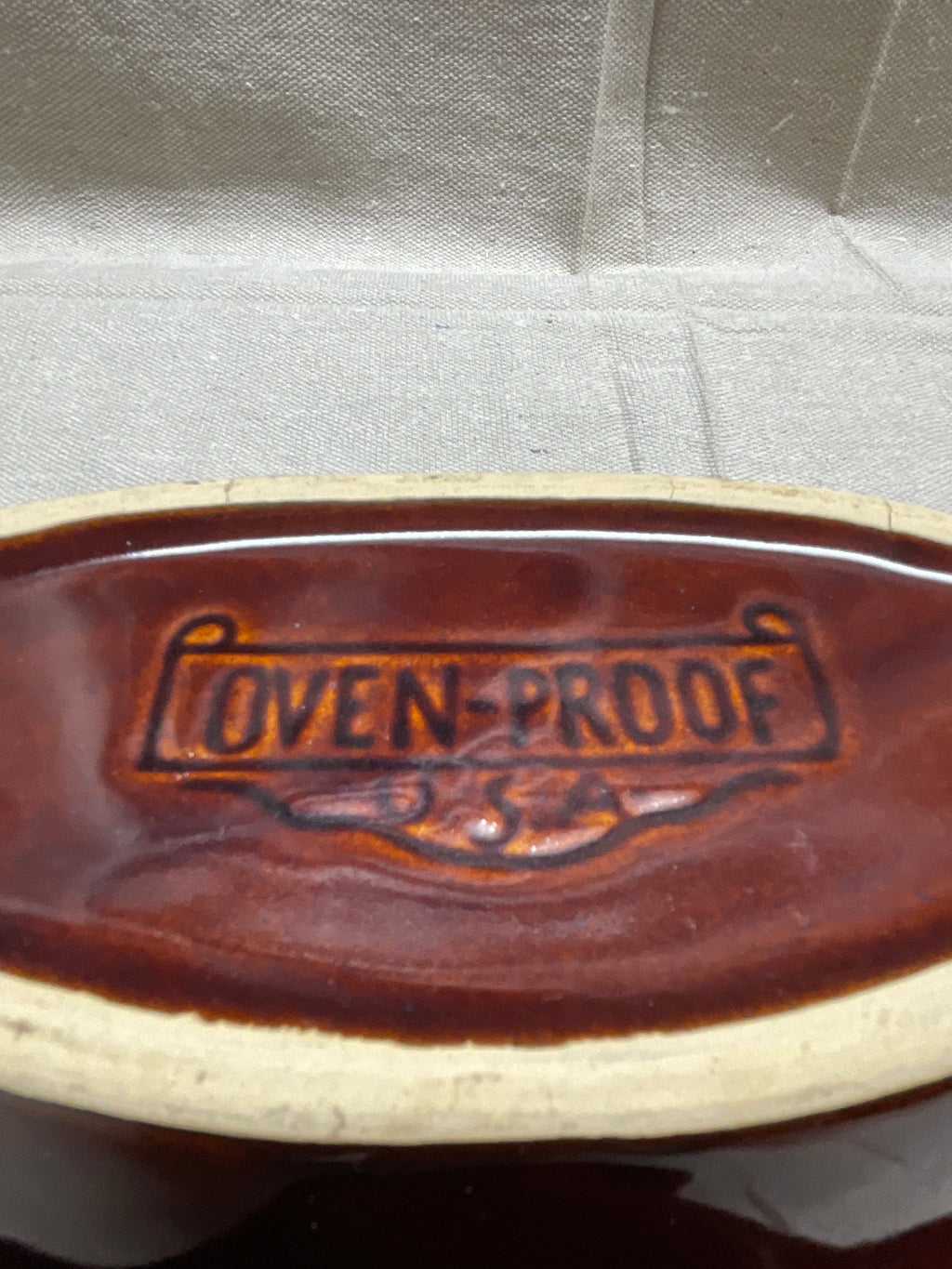 Vintage Brown Glazed Ceramic Dish with Sculpted Handles