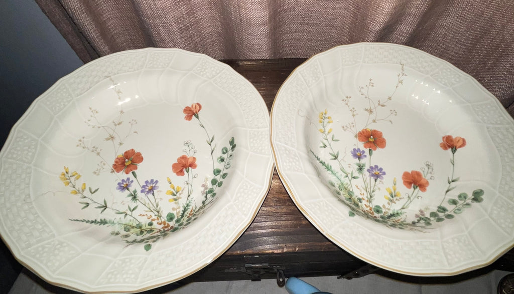 Set of 2 Mikasa Fine Ivory MARGAUX D1006 Rimmed Soup Pasta Bowls Floral Japan