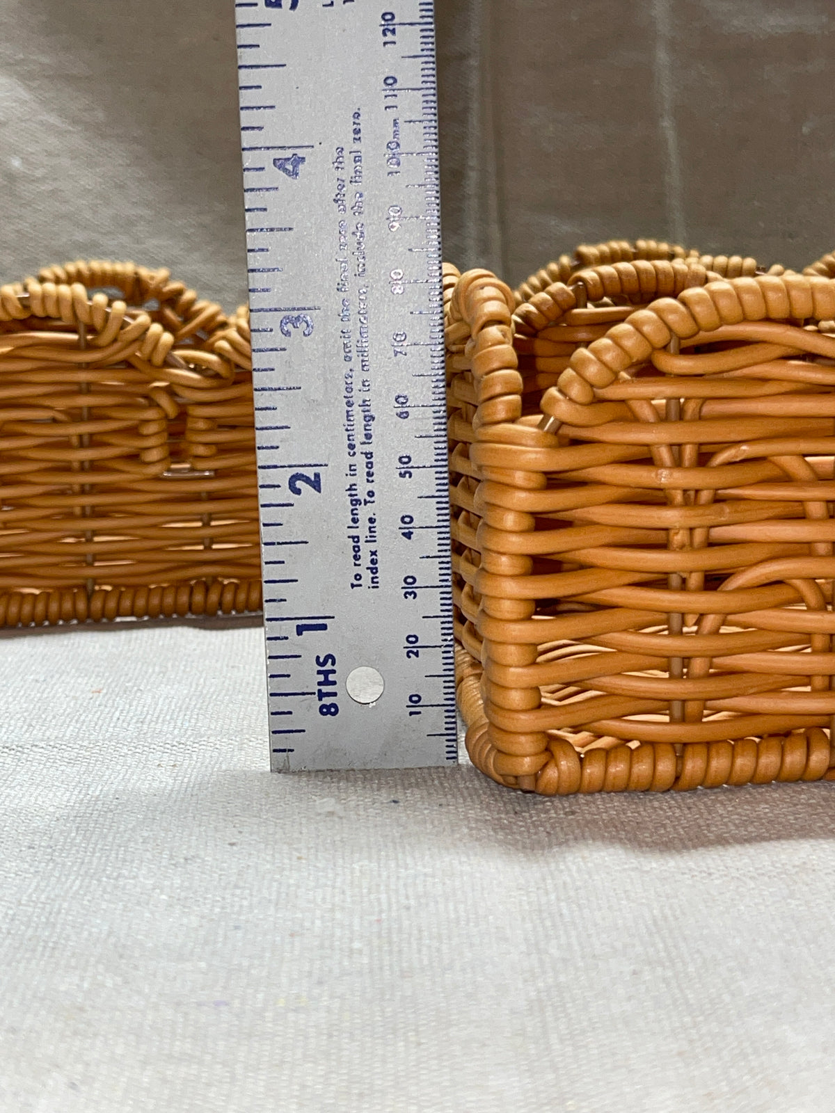 Set of 2 Long Scalloped Wicker Baskets in Honey Tones