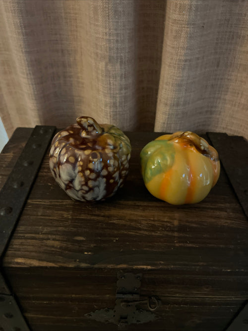 Autumn-Inspired Ceramic Pumpkin With Impressed Leaf, 2004, Set Of 2