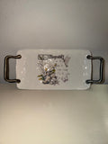 Vitalba Magnolia Botanical Ceramic Tray with Silver Handles