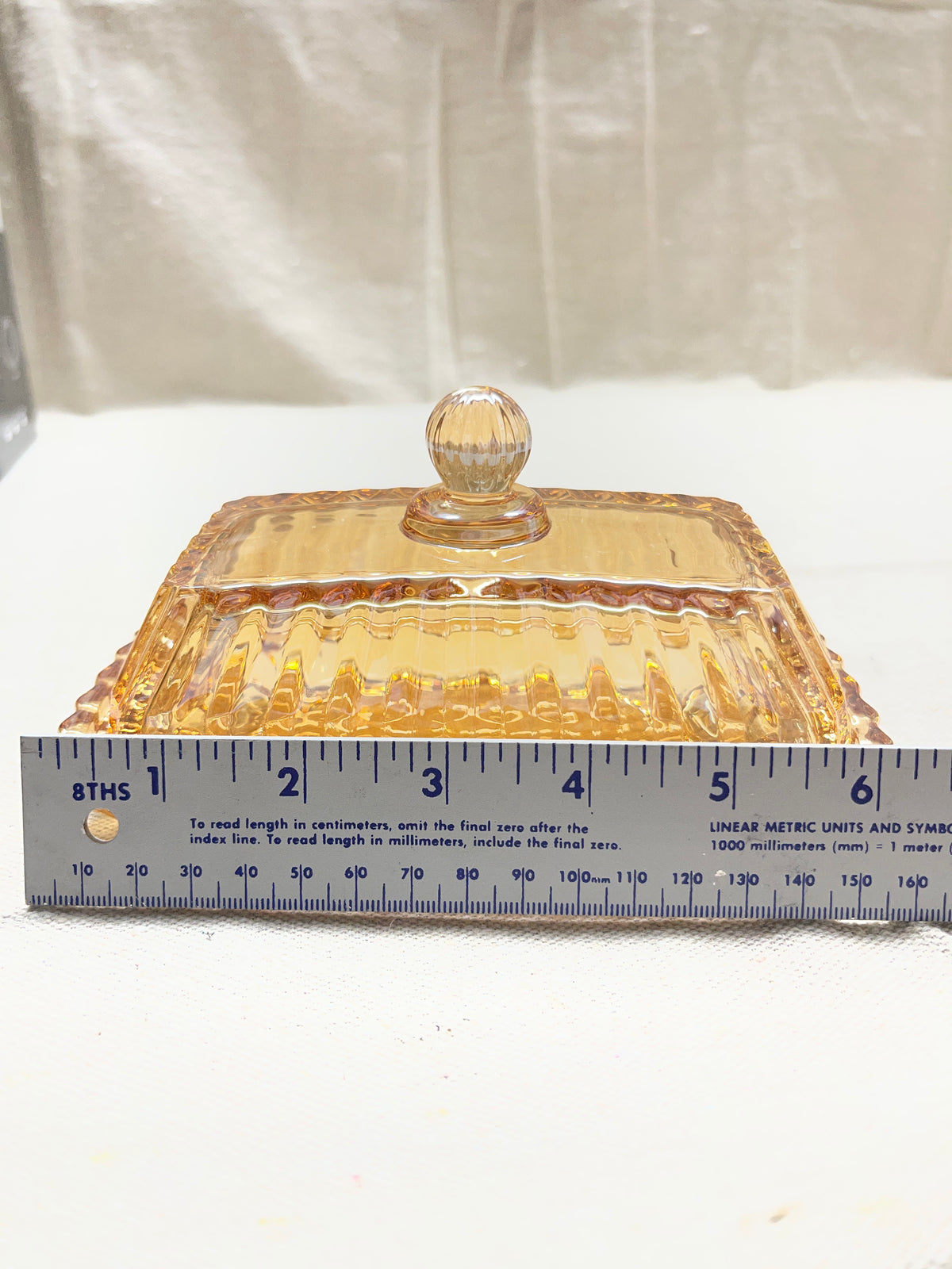 Amber Color Glass Butter Dish with Lid