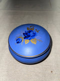 Hand Painted Blue Floral Trinket Box with Gold-Tone Details