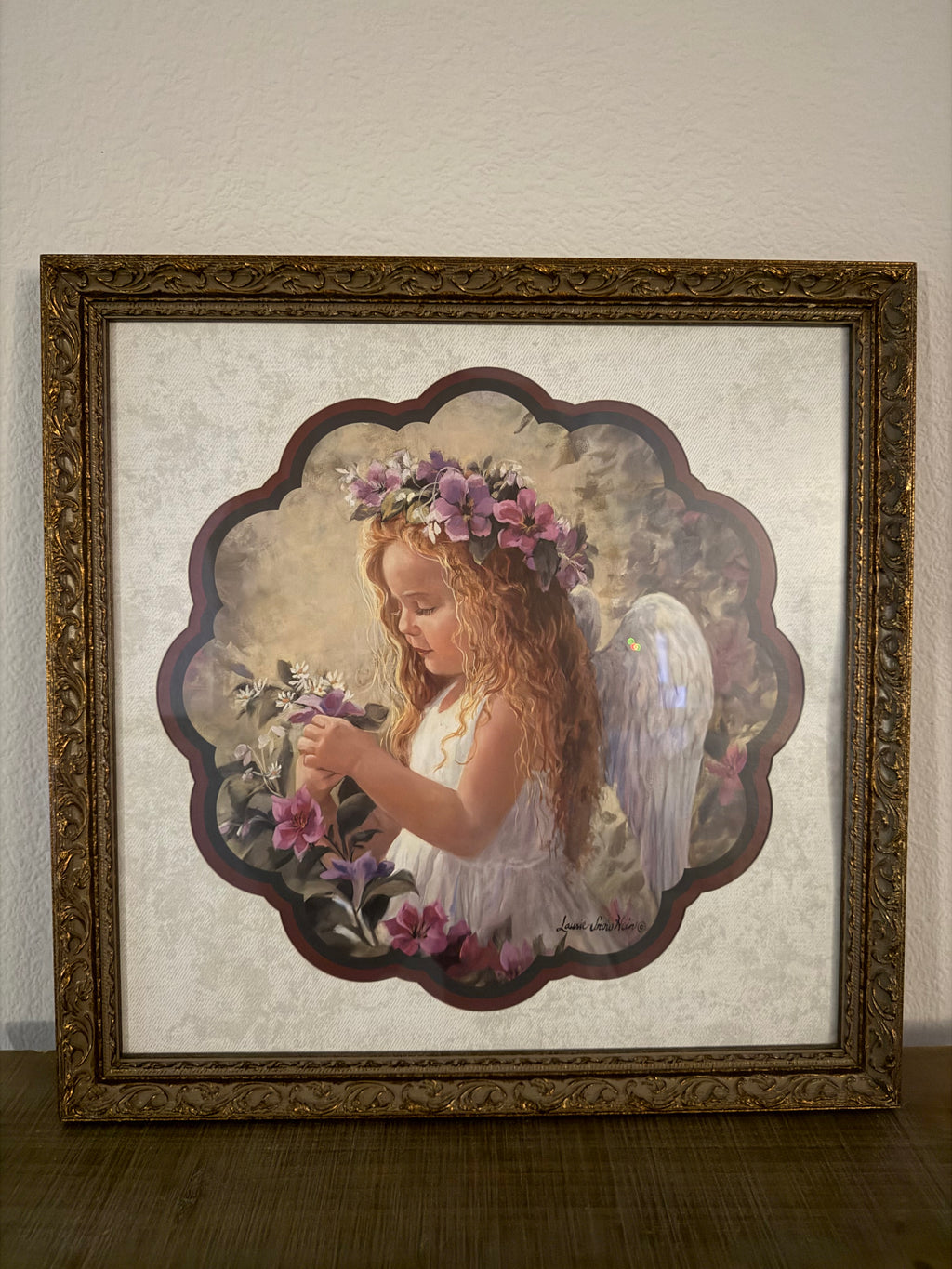 Vintage Home Interiors Sleeping Angel Framed Print, Ornate Gold Frame