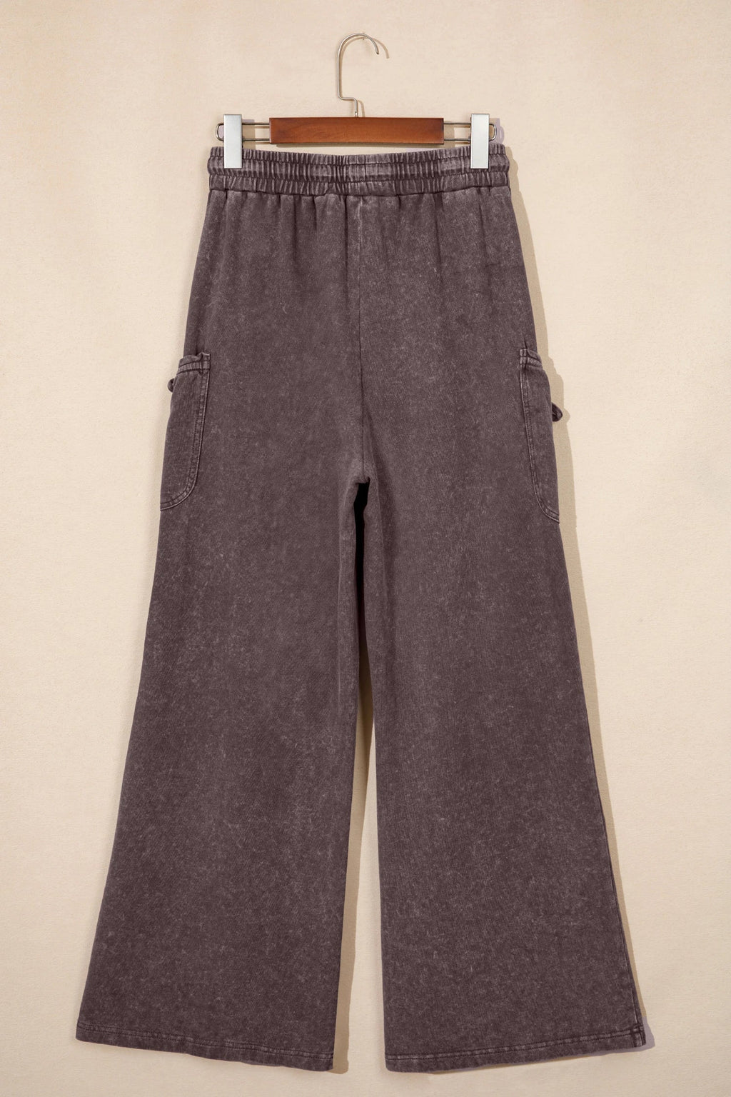 Solid Mineral Wash Drawstring Cargo Pocket Pants
