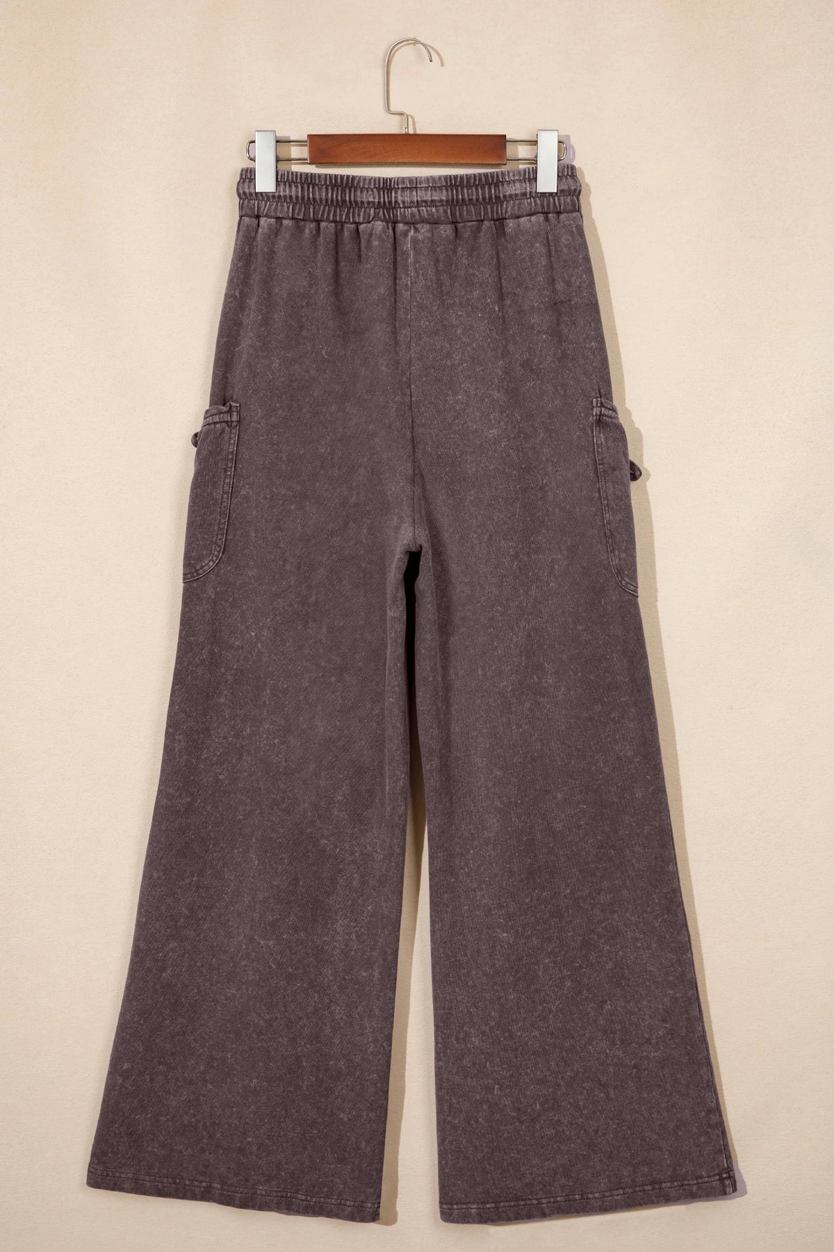 Solid Mineral Wash Drawstring Cargo Pocket Pants
