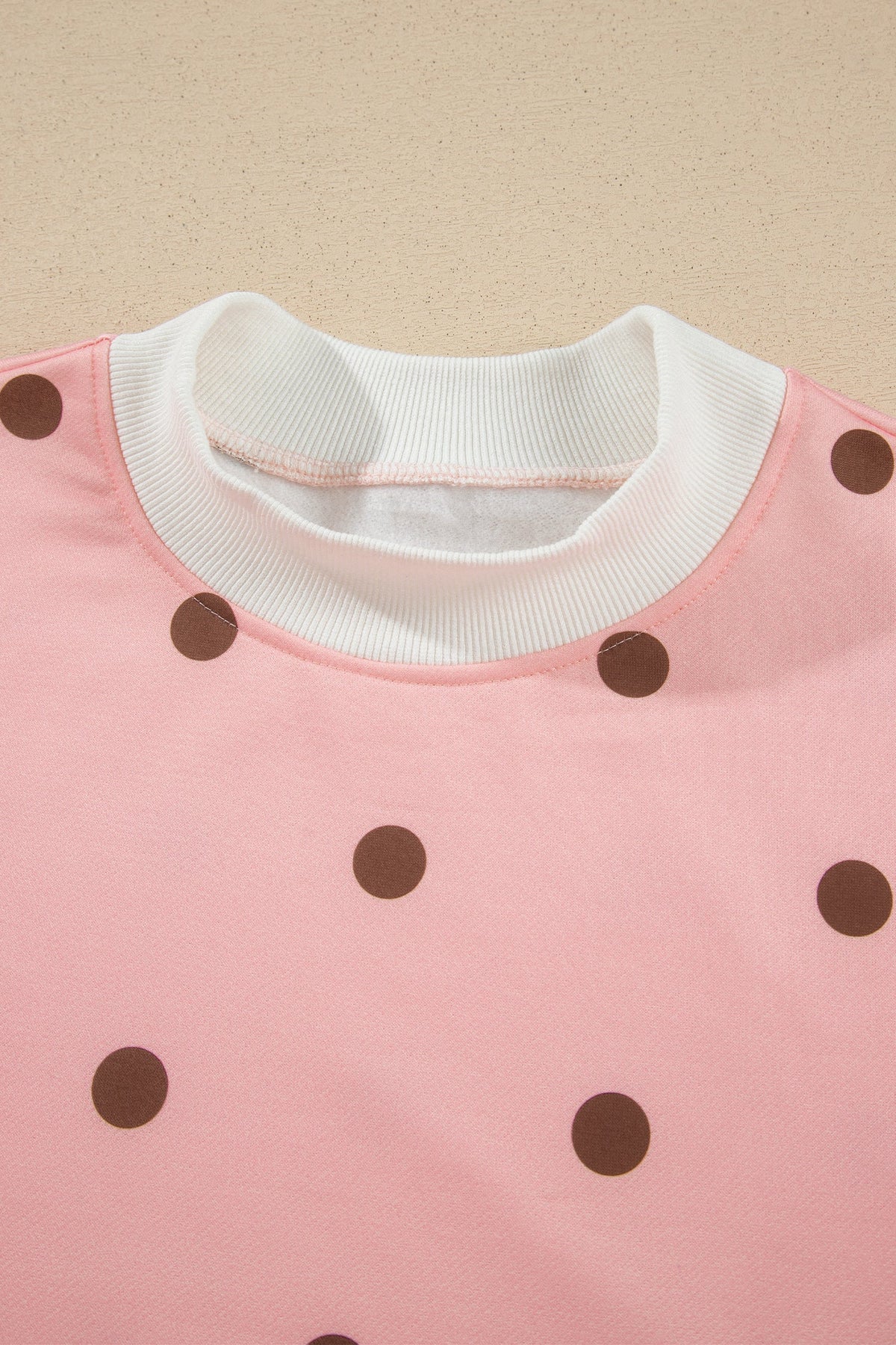 Polka Dot Ribbed Trim Mock Neck Top & Shorts Set