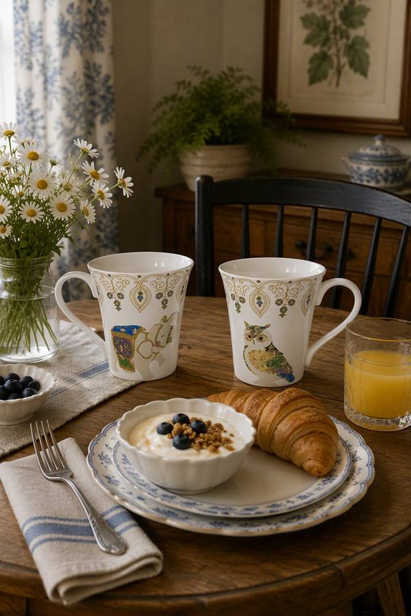 Coventry Fine China Jeweled Animals Mug Set — Elephant & Owl, Set of 2