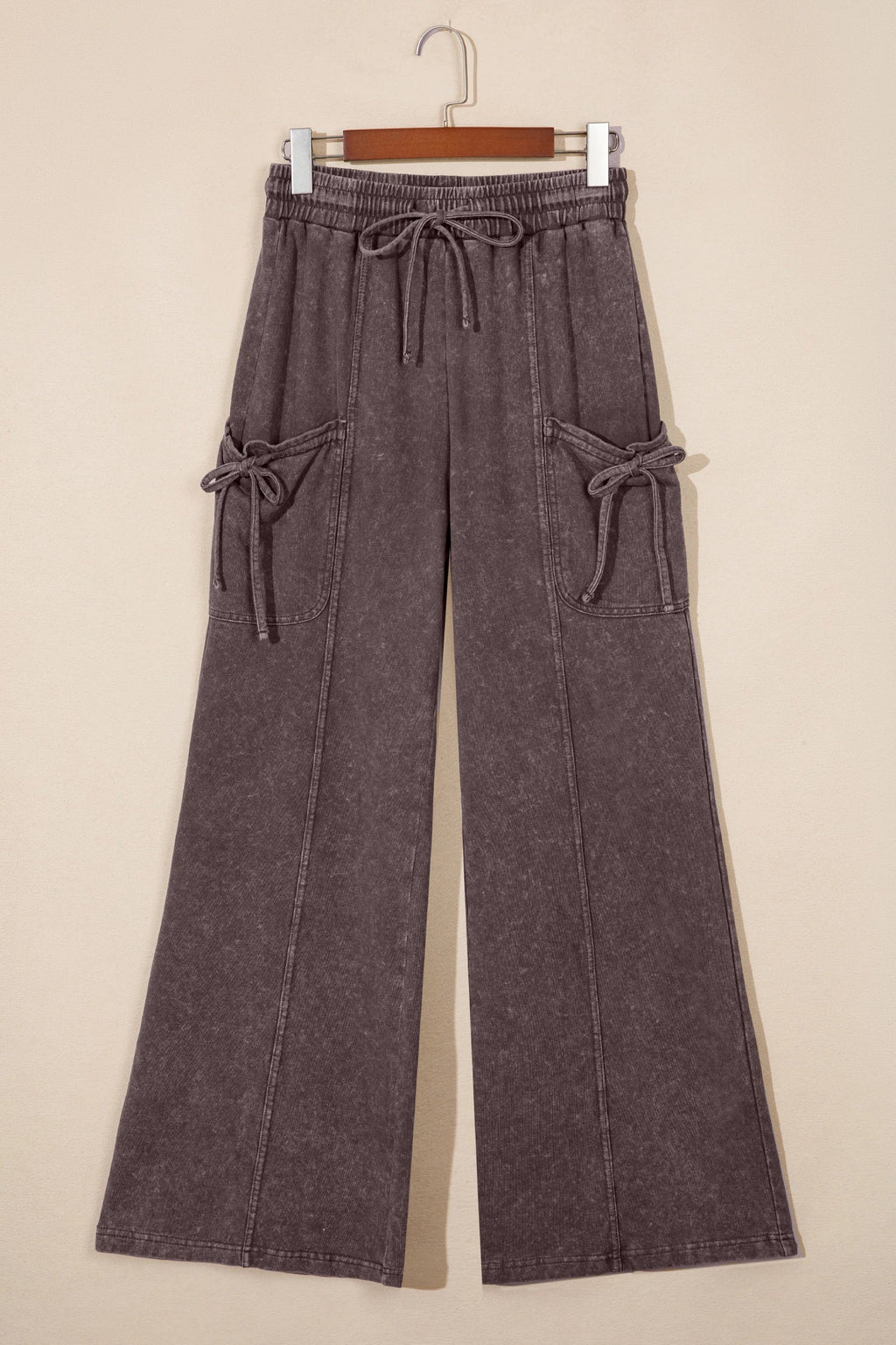 Solid Mineral Wash Drawstring Cargo Pocket Pants