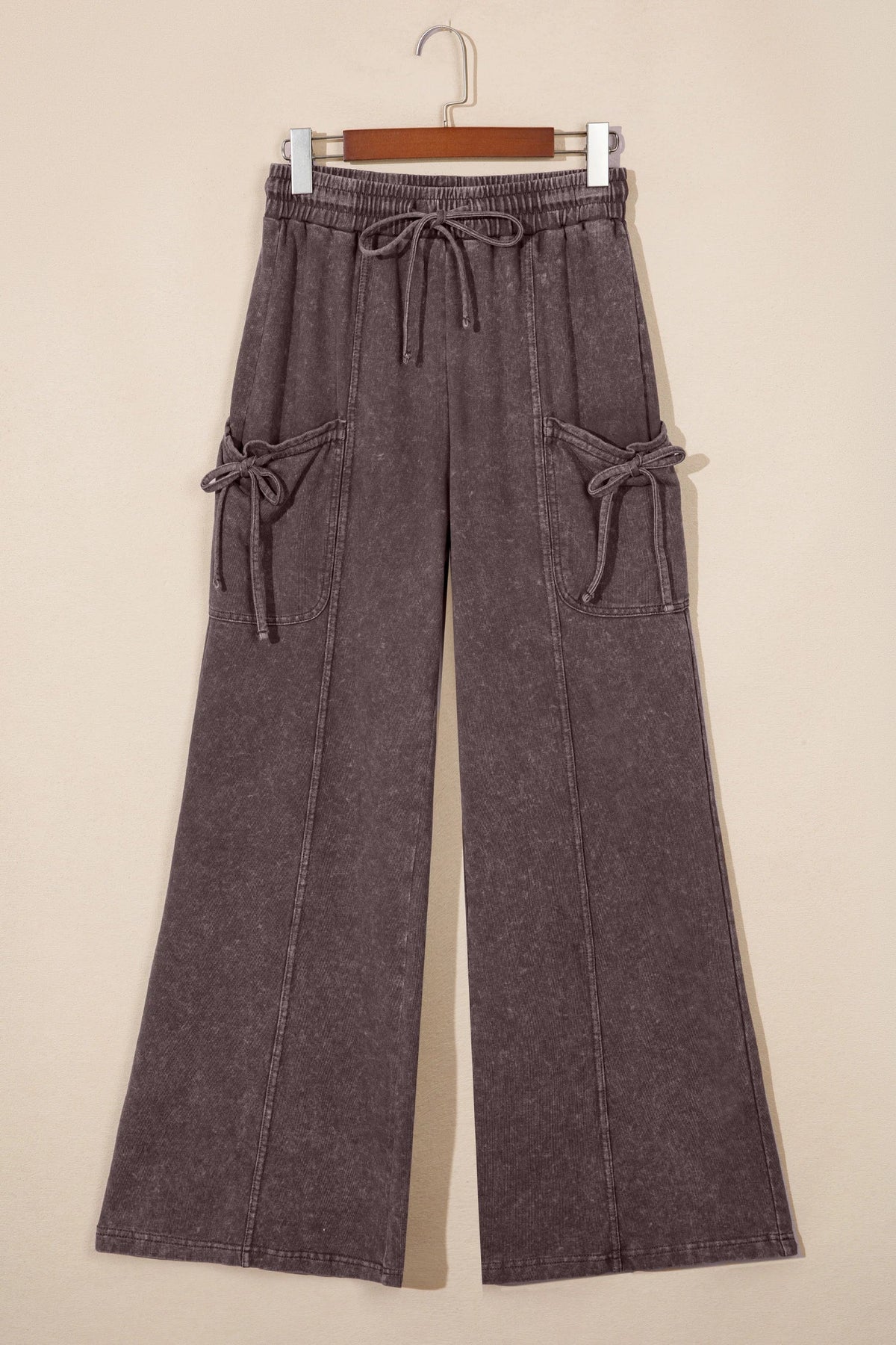 Solid Mineral Wash Drawstring Cargo Pocket Pants