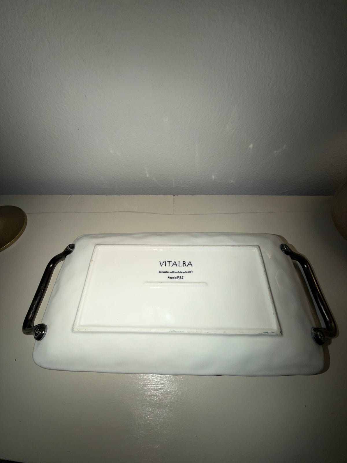 Vitalba Magnolia Botanical Ceramic Tray with Silver Handles