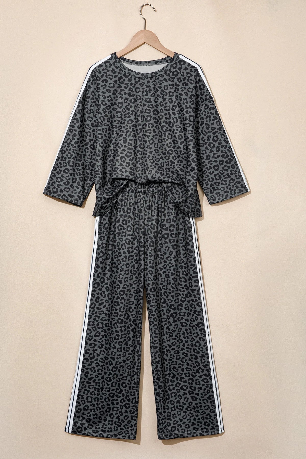 Leopard Varsity Stripe 3/4 Sleeve Top & Pants Set