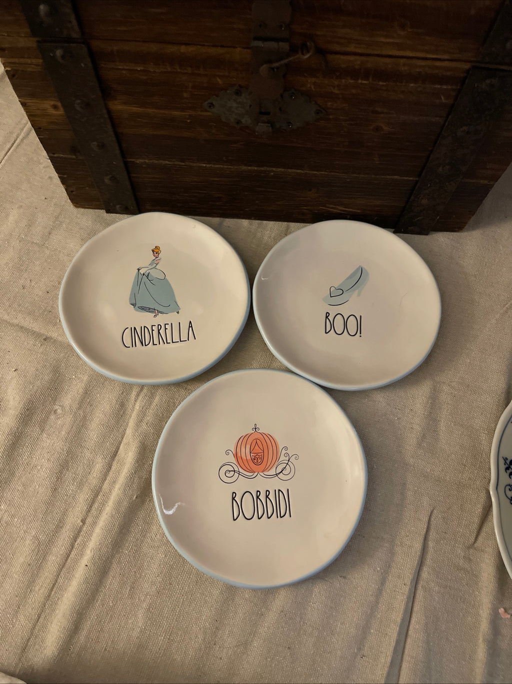 Rae Dunn Cinderella Carriage Canister and Three Plates