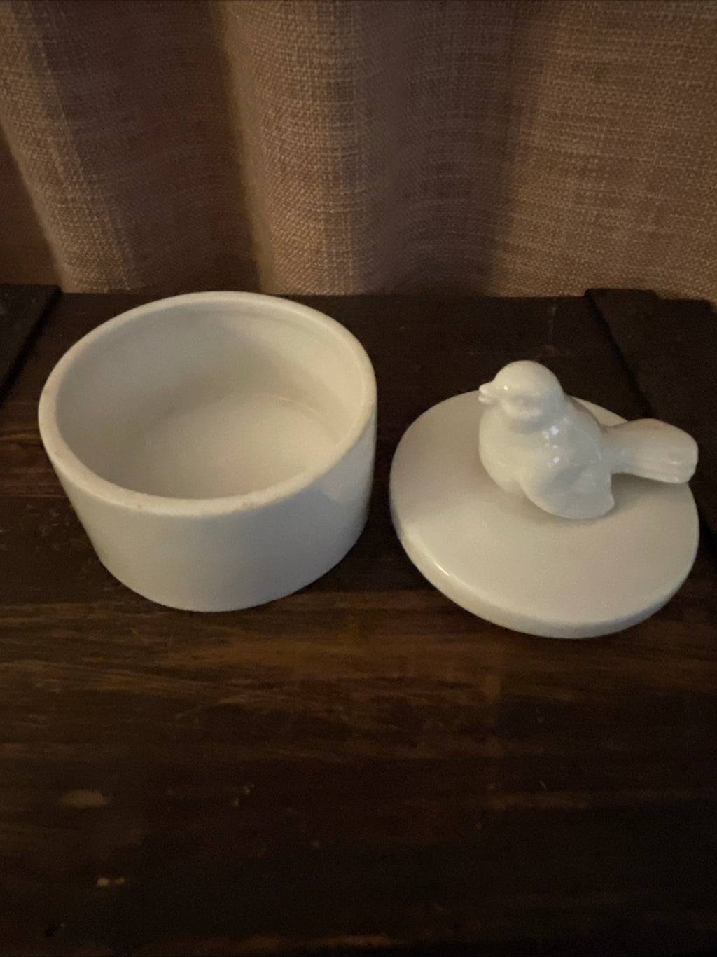 White Ceramic Trinket Box With Bird On Top