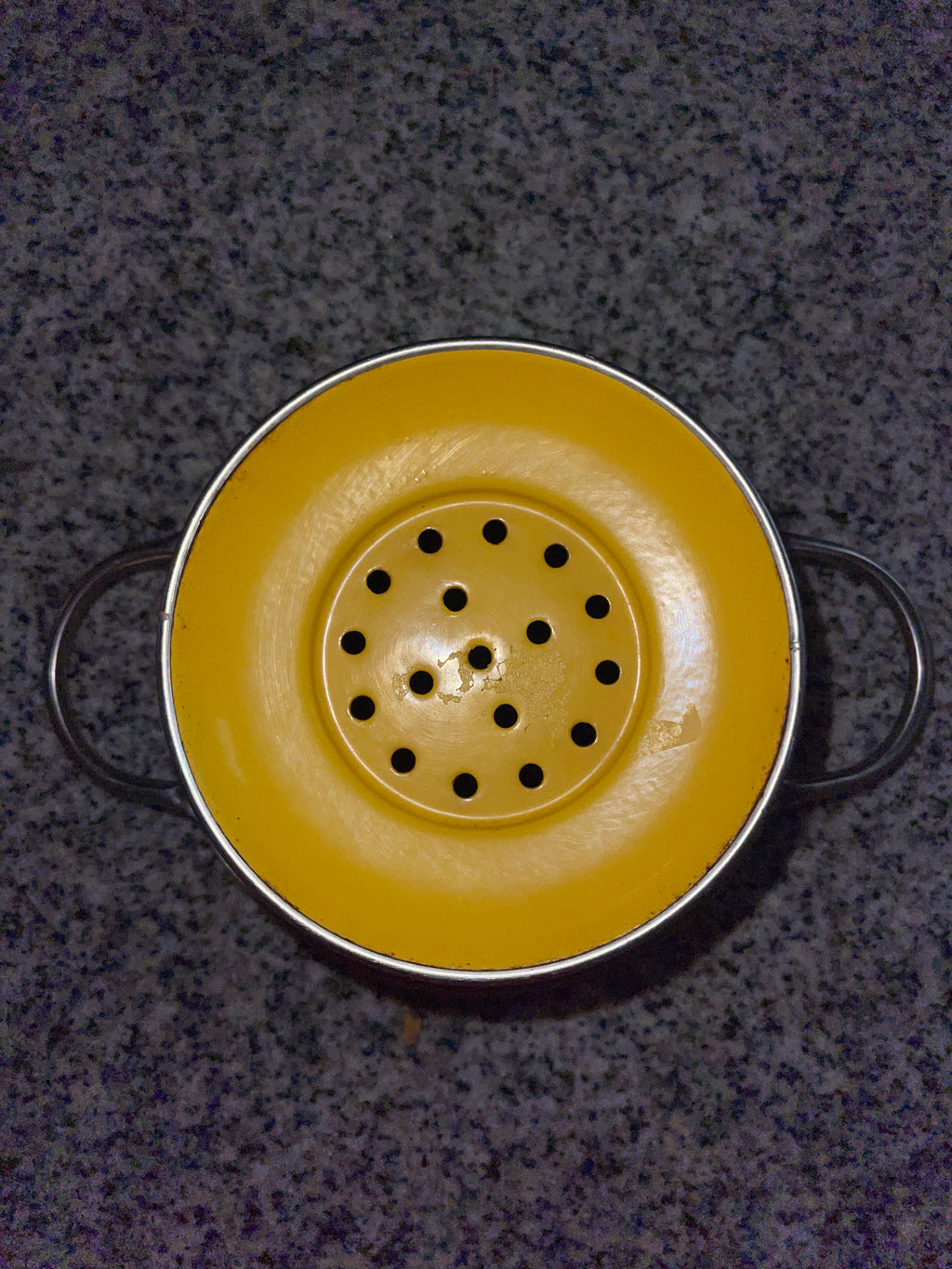 Small Vintage Yellow Enamel Colander