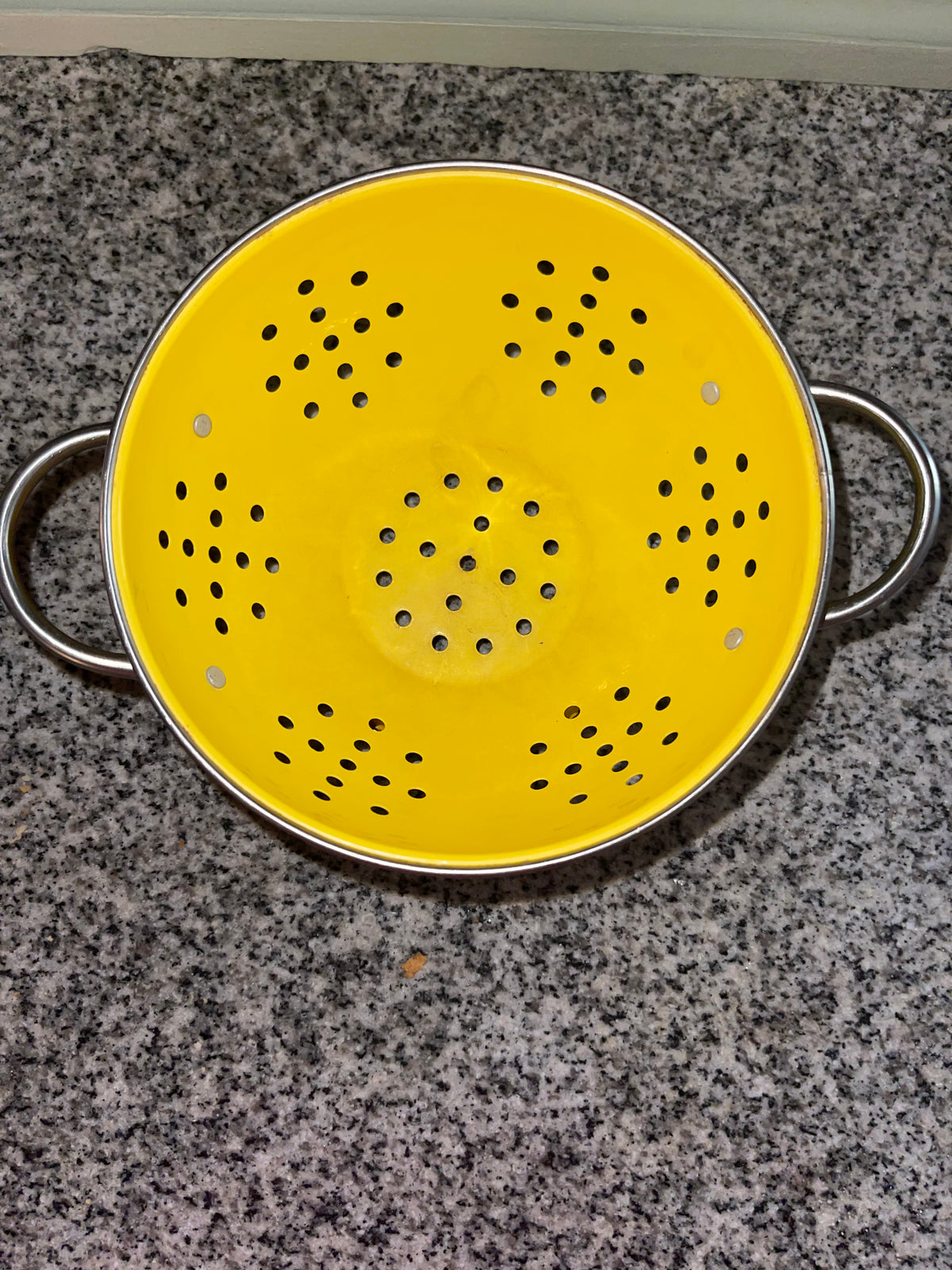 Small Vintage Yellow Enamel Colander