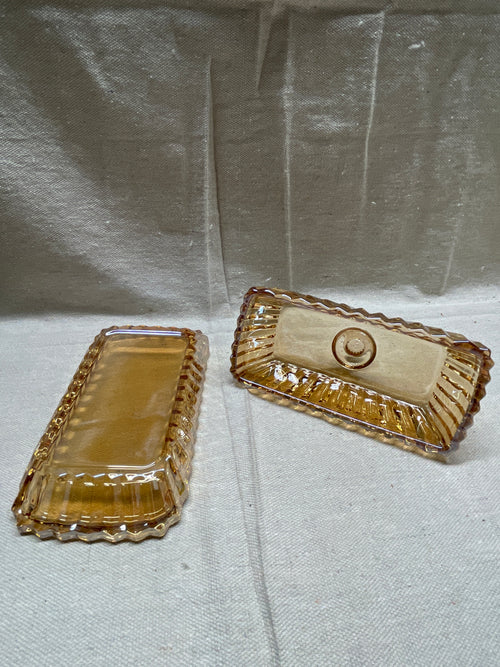 Amber Color Glass Butter Dish with Lid