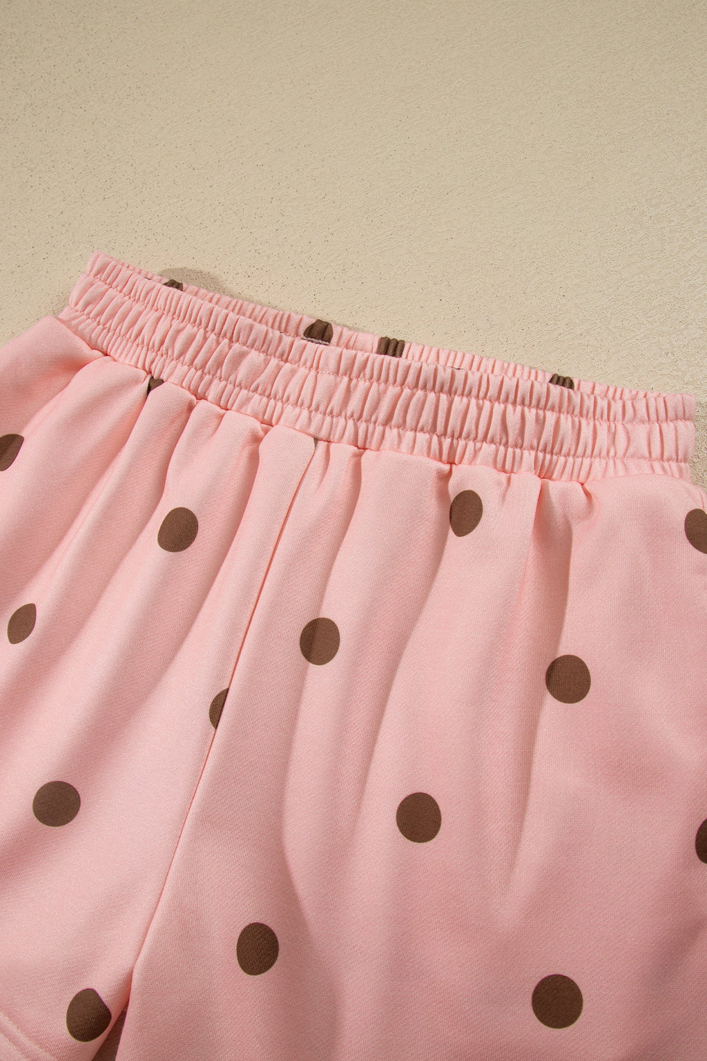 Polka Dot Ribbed Trim Mock Neck Top & Shorts Set