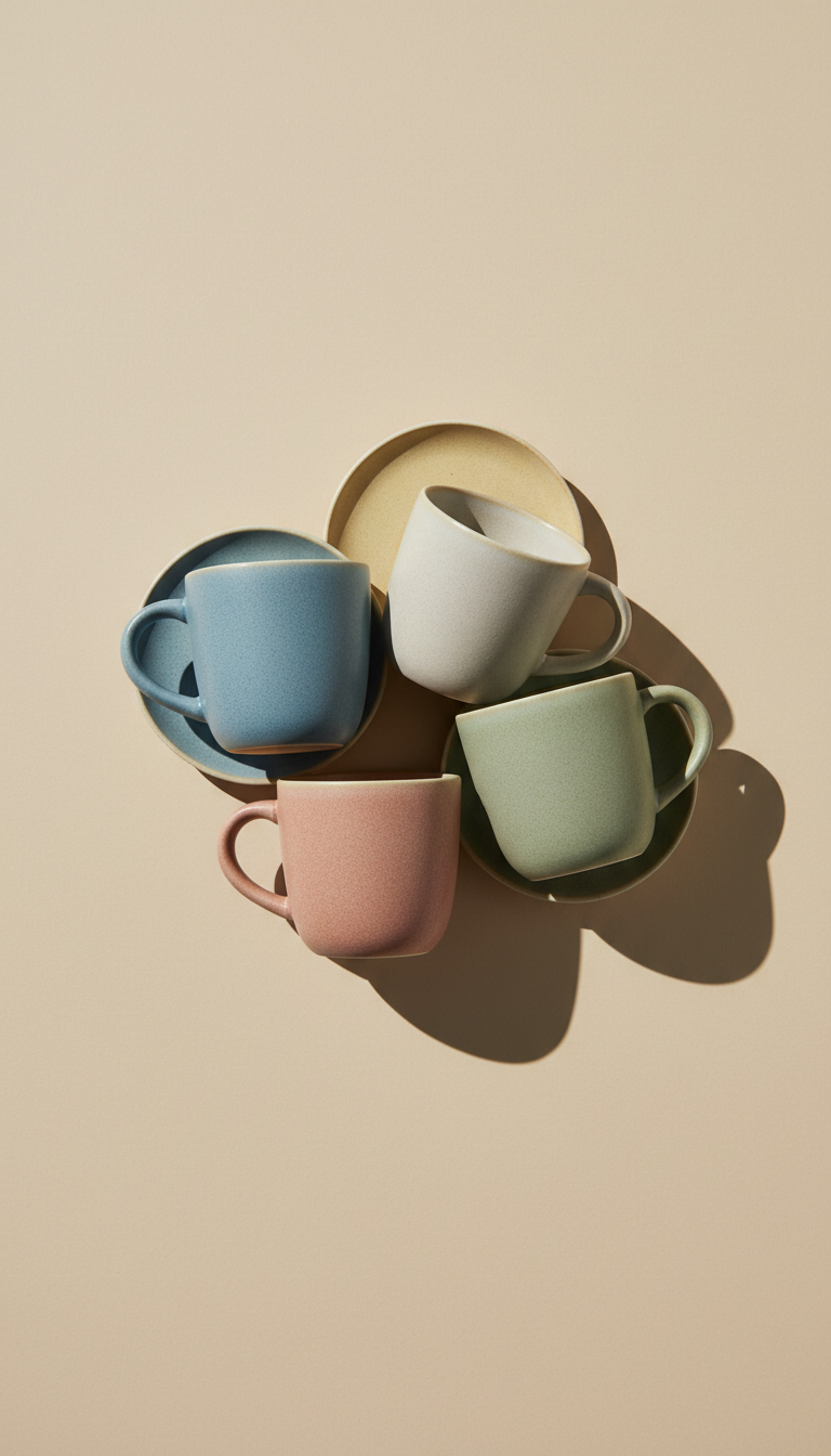 Sun-faded ceramic mug set