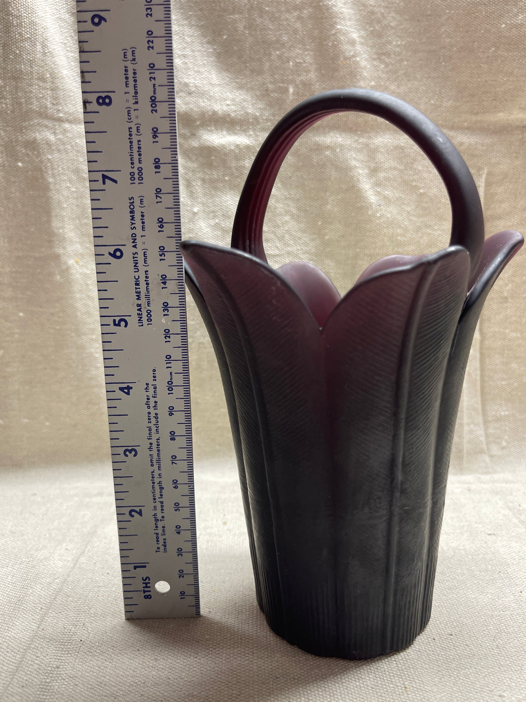 Mikasa Dark Plum Tulip-Shaped Basket, Handcrafted by Kurata, Japan