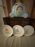 Rae Dunn Cinderella Carriage Canister and Three Plates