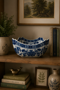 Chinese Blue & White Porcelain Square Bowl with Lotus Scroll