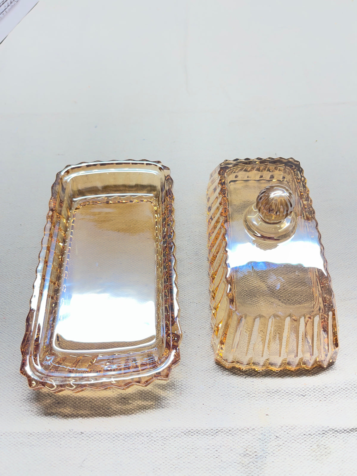 Amber Color Glass Butter Dish with Lid