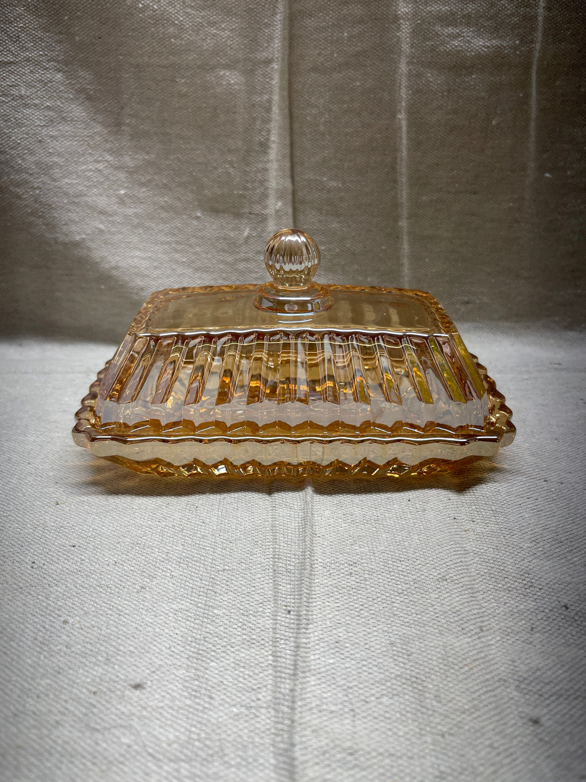 Amber Color Glass Butter Dish with Lid