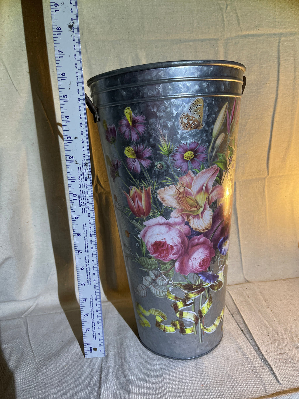 Floral & Butterfly Metal Decorative Bucket
