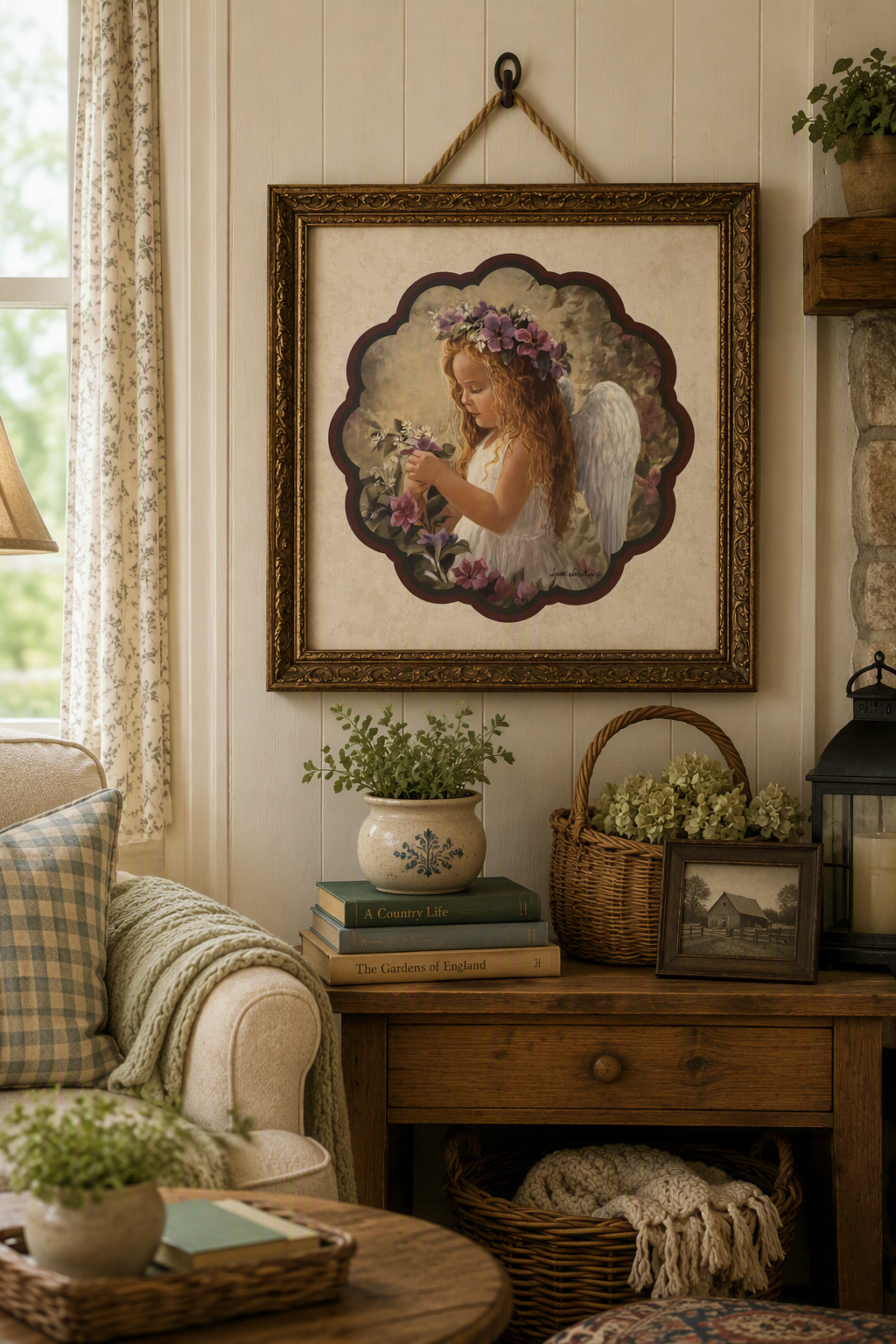 Vintage Home Interiors Angel Girl Framed Print | Laurie Lunsford | Gold Ornate Frame