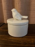 White Ceramic Trinket Box With Bird On Top
