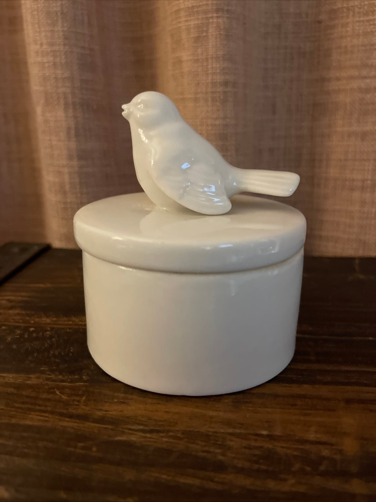 White Ceramic Trinket Box With Bird On Top