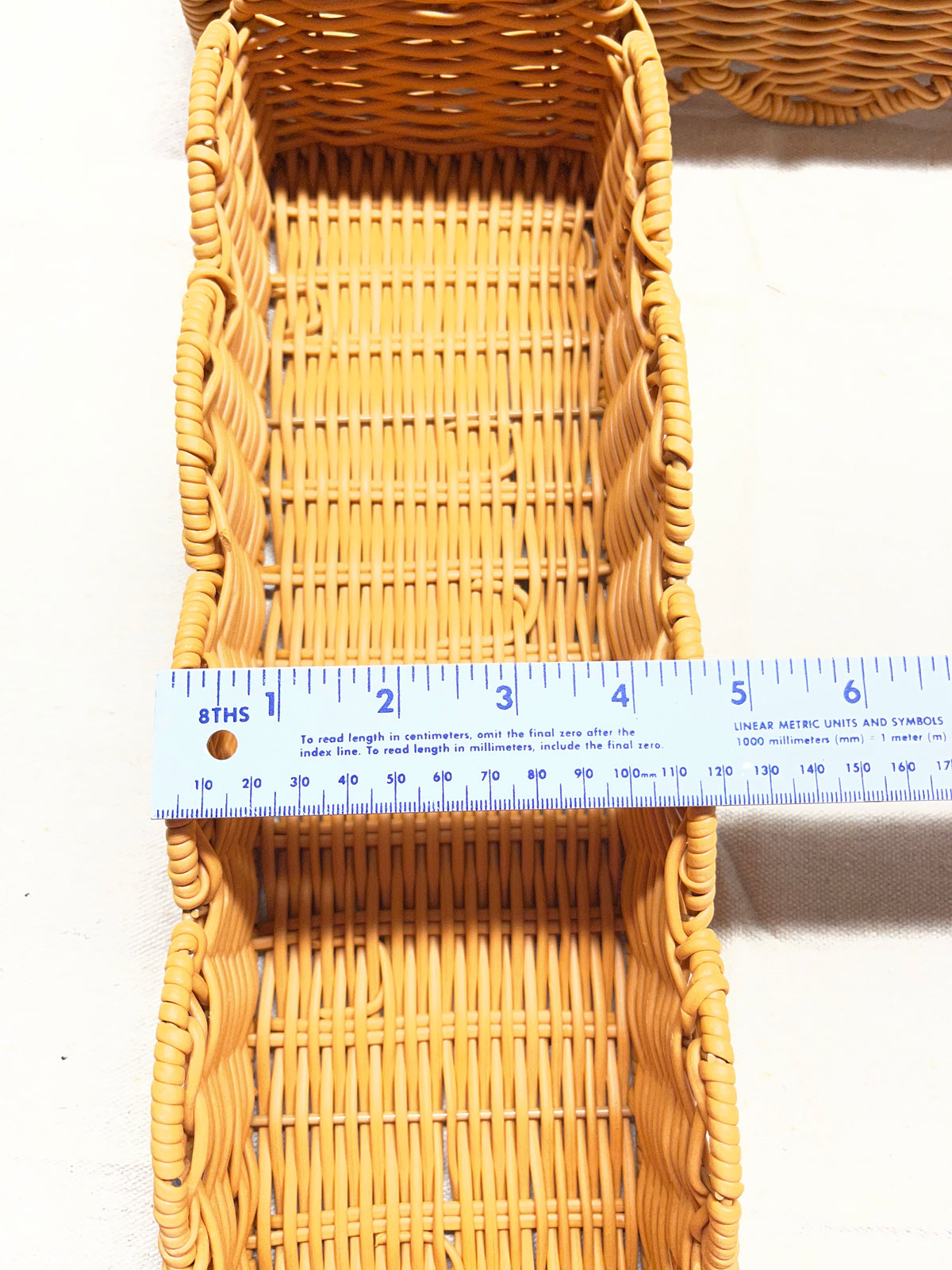 Set of 2 Long Scalloped Wicker Baskets in Honey Tones