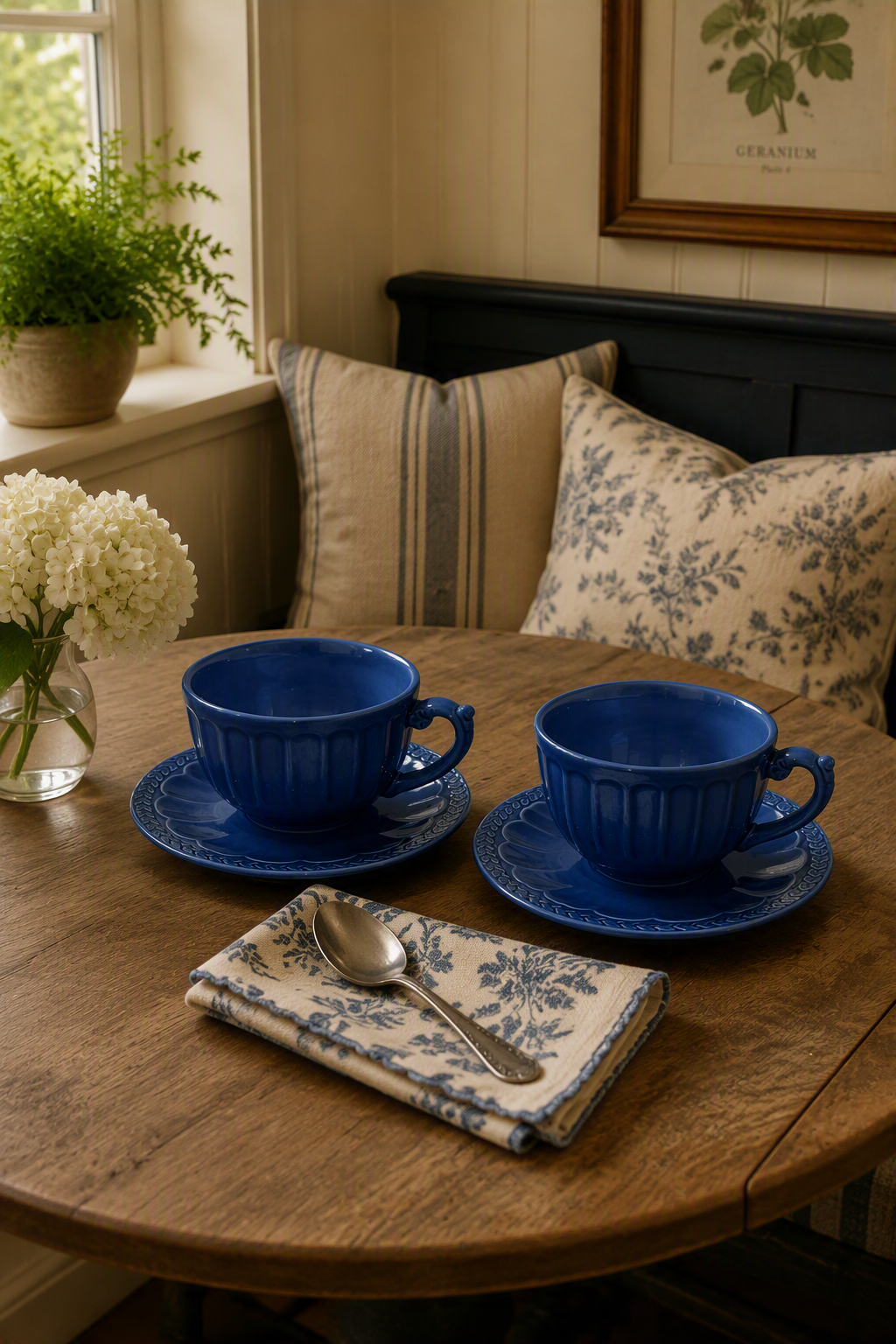American Atelier Athens Blue Ironstone Cup & Saucer Set of 2