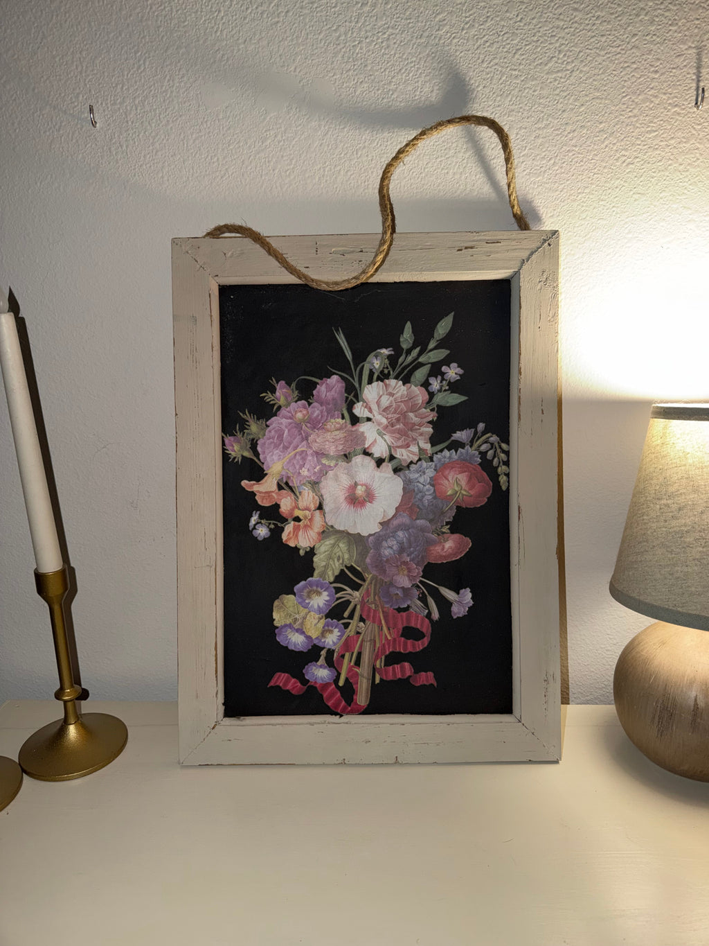 Vintage Botanical Wall Art with Rope Hanger