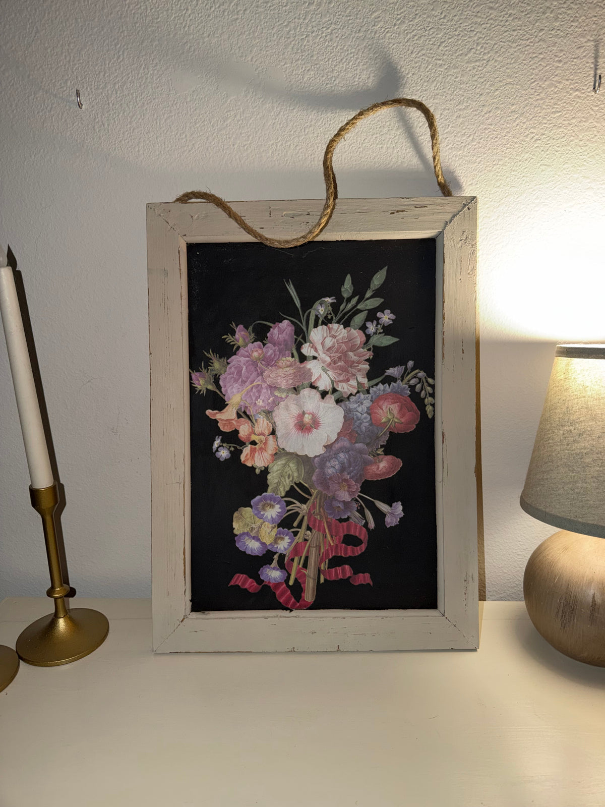 Vintage Botanical Wall Art with Rope Hanger