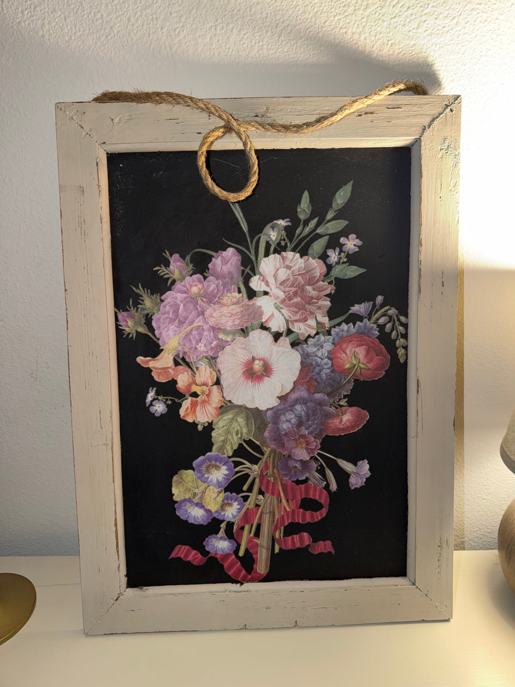 Vintage Botanical Wall Art with Rope Hanger