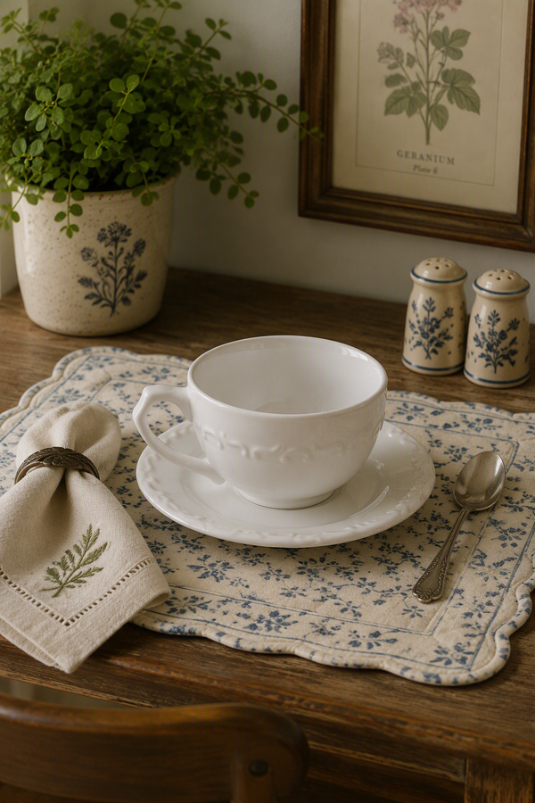 Gibson Everyday White Embossed Teacup & Saucer Set