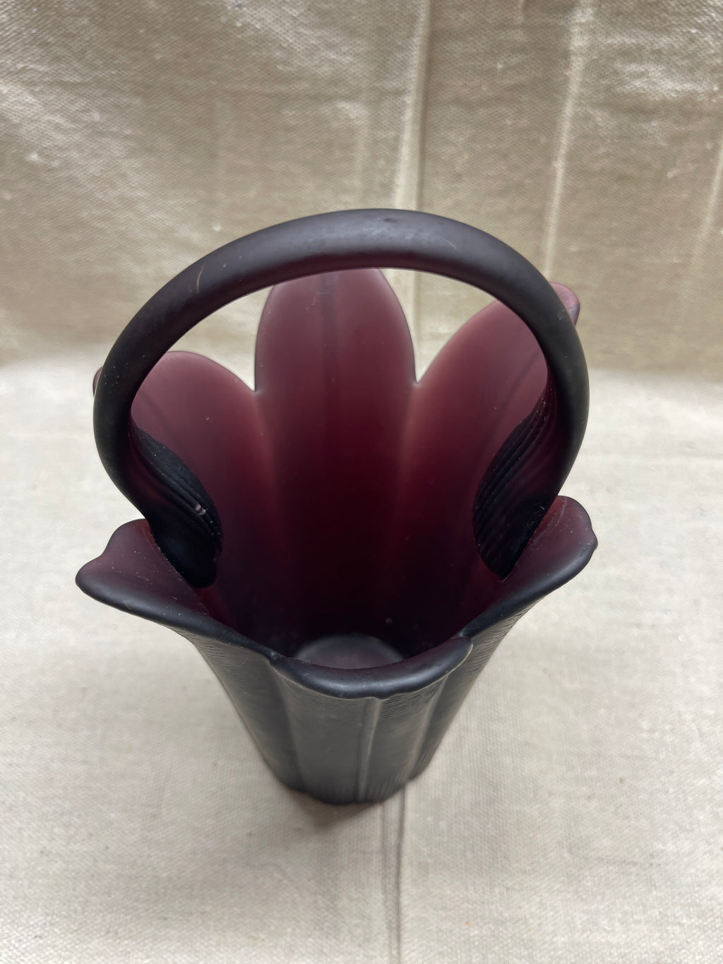 Mikasa Dark Plum Tulip-Shaped Basket, Handcrafted by Kurata, Japan