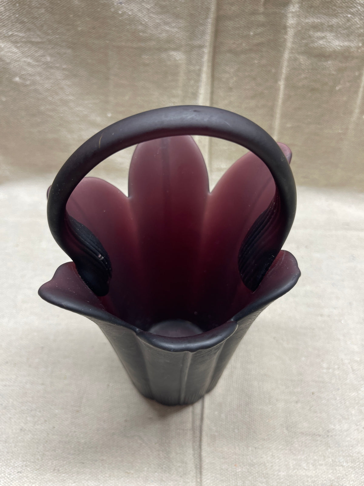 Mikasa Dark Plum Tulip-Shaped Basket, Handcrafted by Kurata, Japan