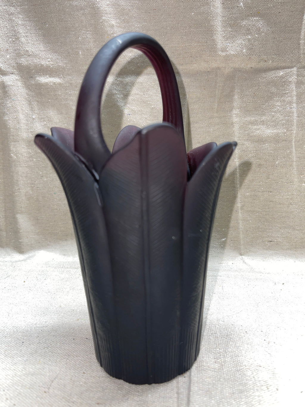 Mikasa Dark Plum Tulip-Shaped Basket, Handcrafted by Kurata, Japan