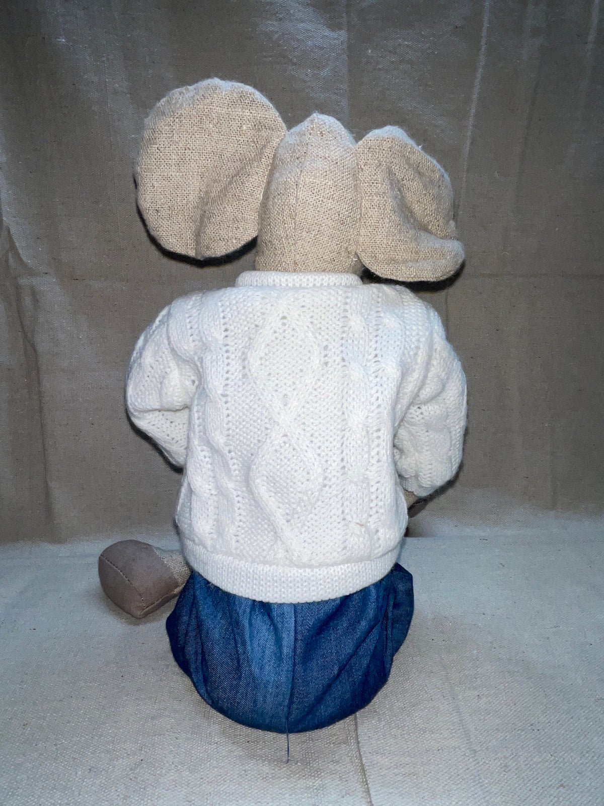 Fall Decorative Mouse Doll in Cable-Knit Sweater & Blue Trousers