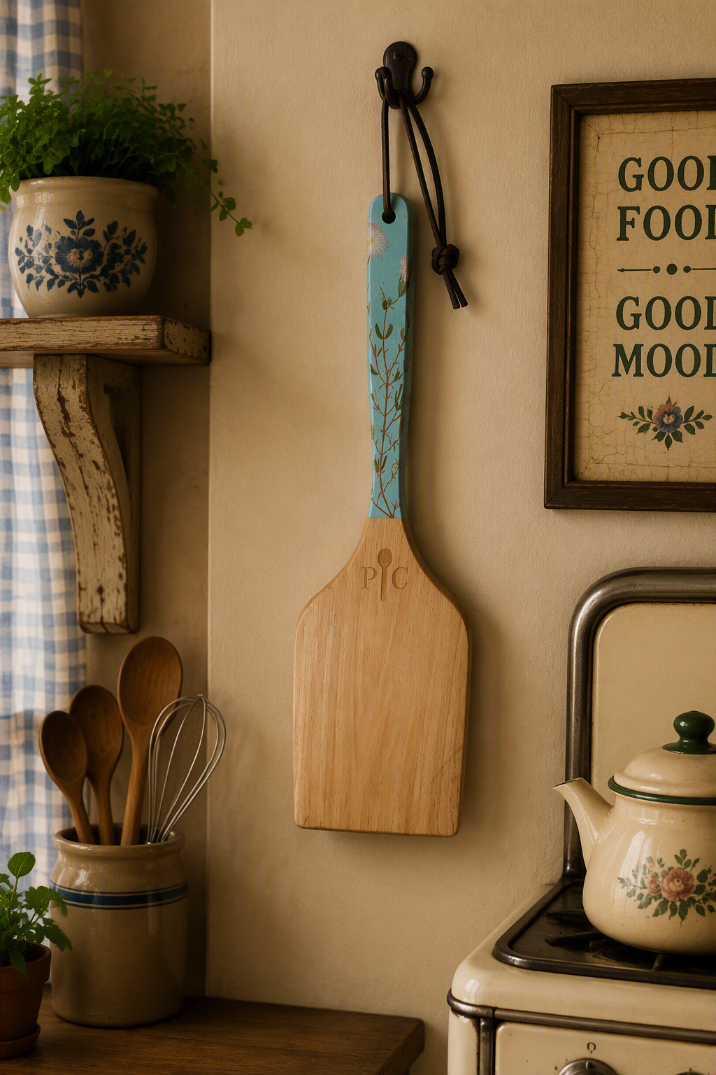 Pampered Chef Hand-Painted Botanical Wooden Spatula