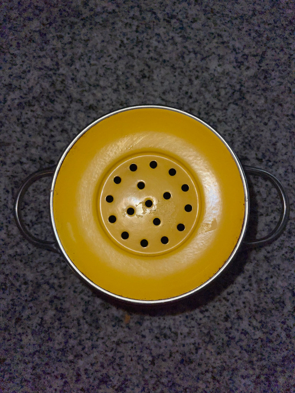 Vintage Yellow Enamel Colander