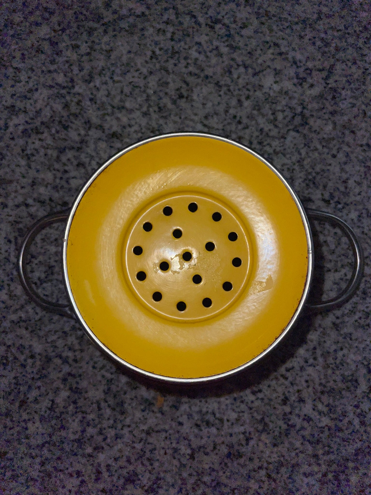 Vintage Yellow Enamel Colander