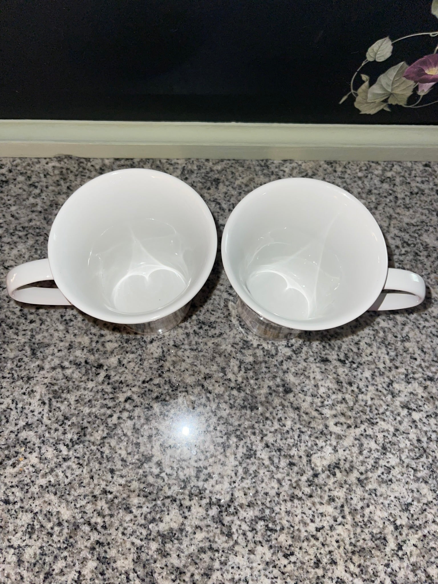 Top view of both Coventry fine china mugs showing clean white interiors