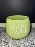 Top view of Rae Dunn SPROUT lime green planter showing interior