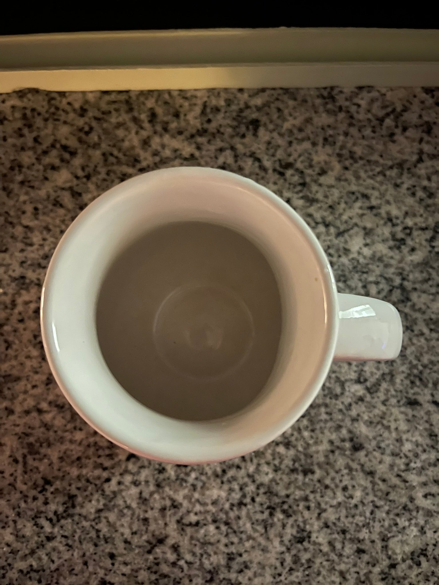 Top-down view of Temp-tations 16 oz white mug showing interior